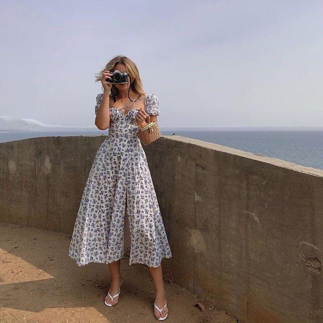 Lena Puff Sleeve Floral Midi Dress