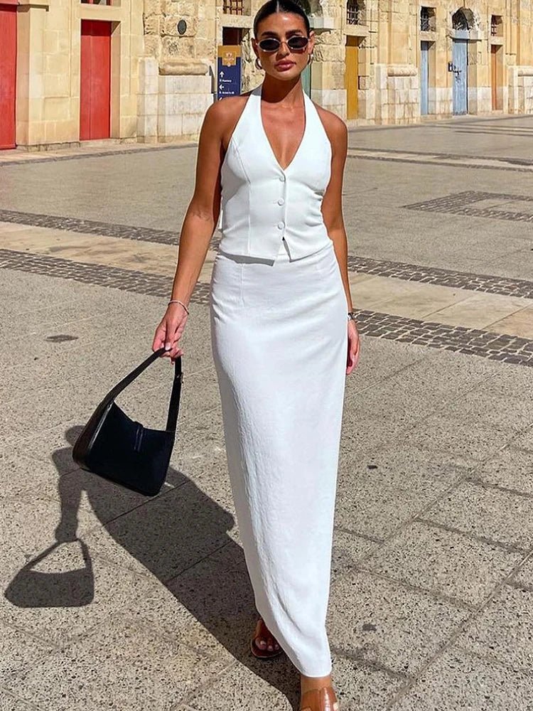 Lianna sæt med halterneck-top og maxinederdel