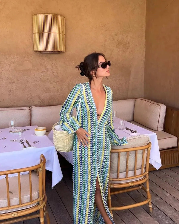 Beatrice Crochet Stripe Maxi Dress