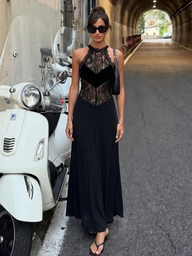 Lindsay gennemsigtig blonde-maxikjole med halterneck