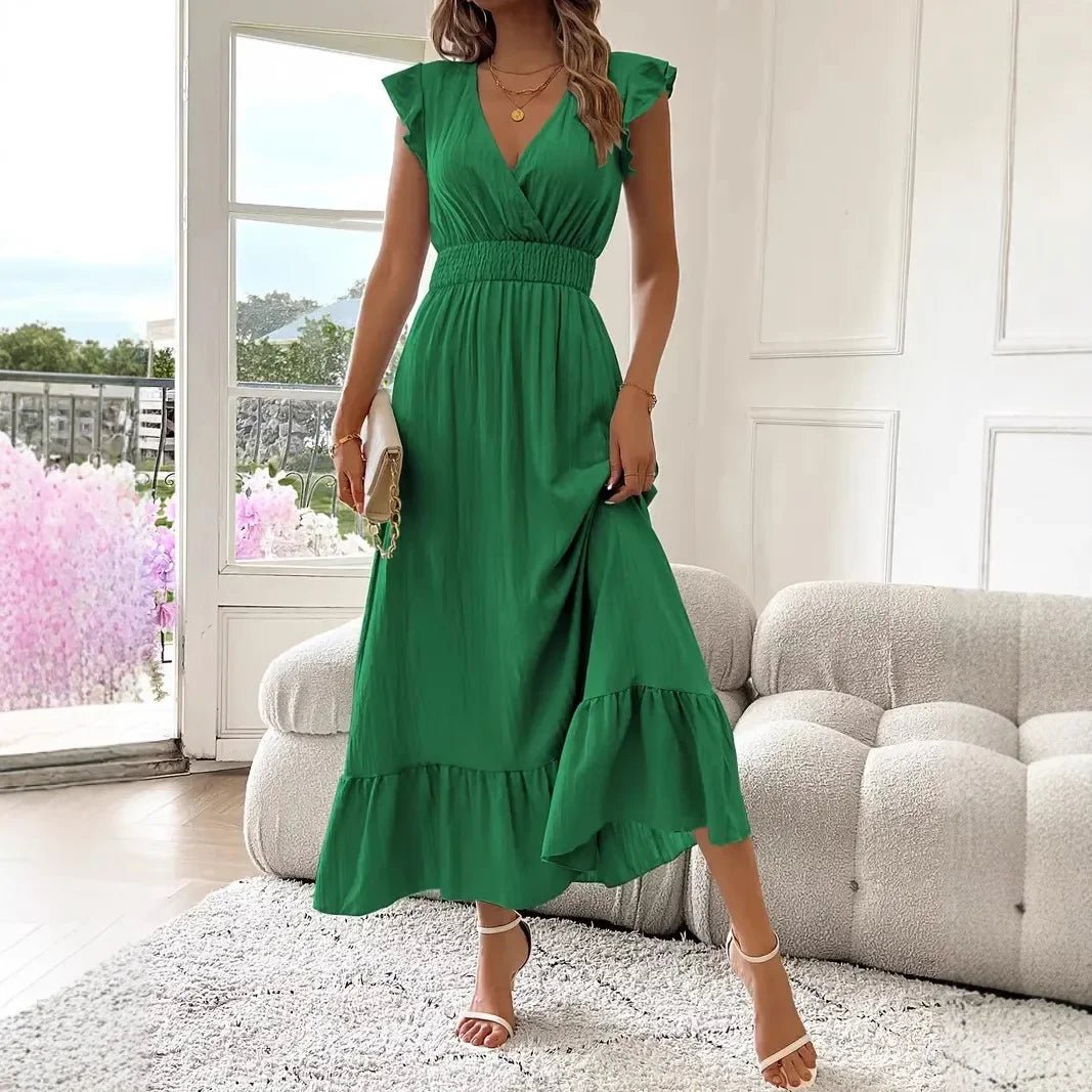 Livia Black V-Neck Ruffle Swing Dress