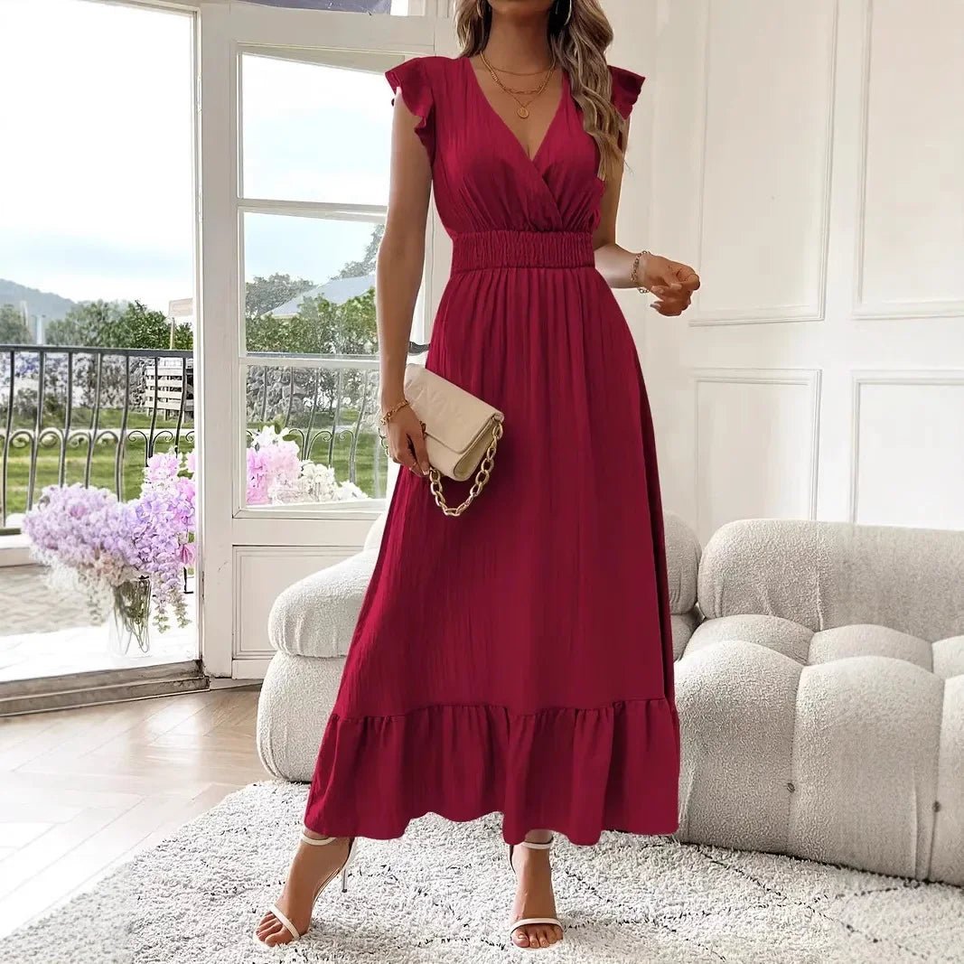 Livia Black V-Neck Ruffle Swing Dress