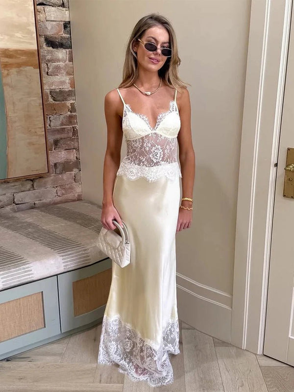 Lora Off-Shoulder Lace Satin Dress