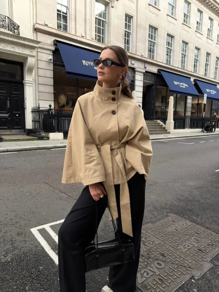 Lucia Funnel Neck Lace Up Kimono Coat