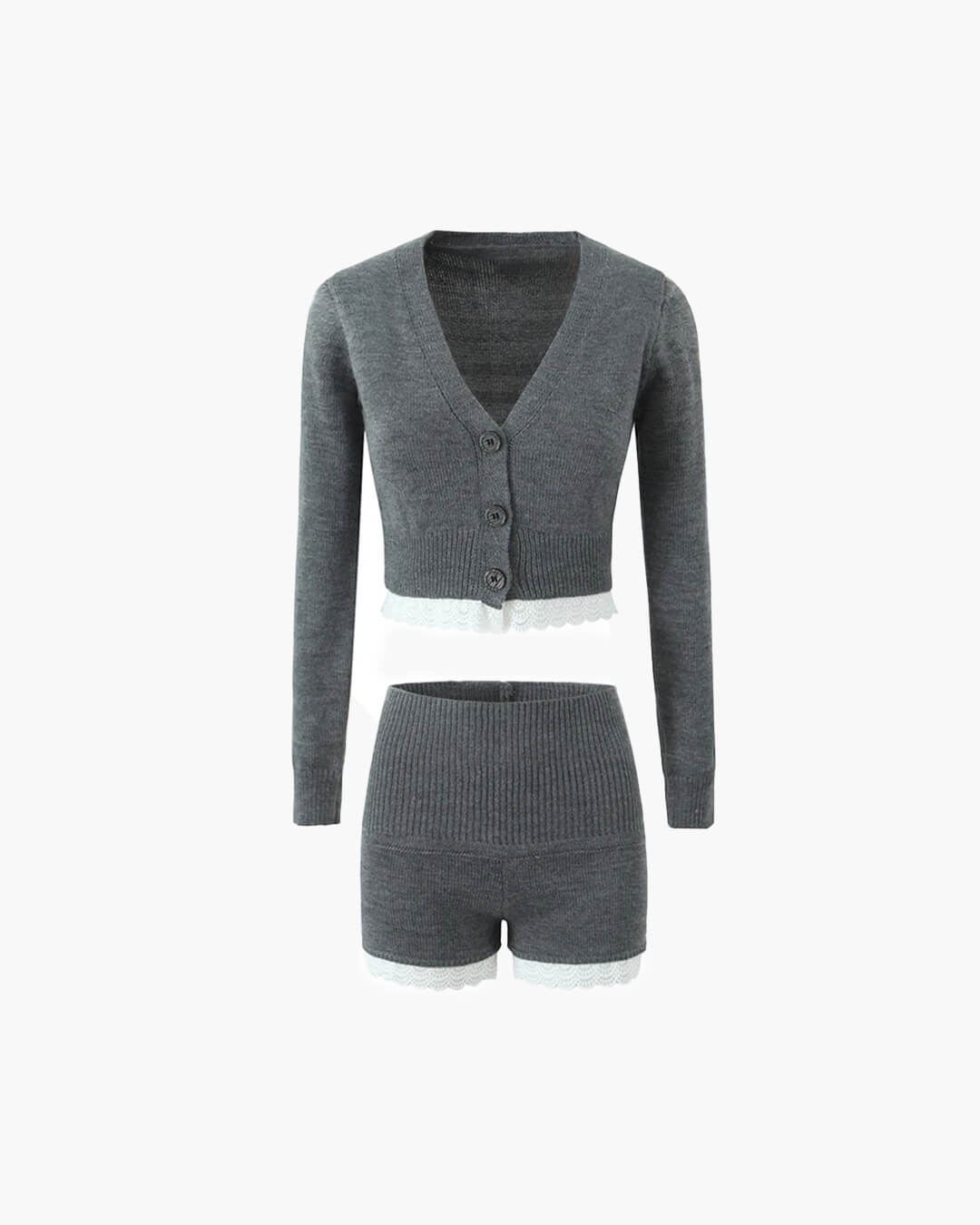 Lucy cardigan- og shorts-sæt med blondekant