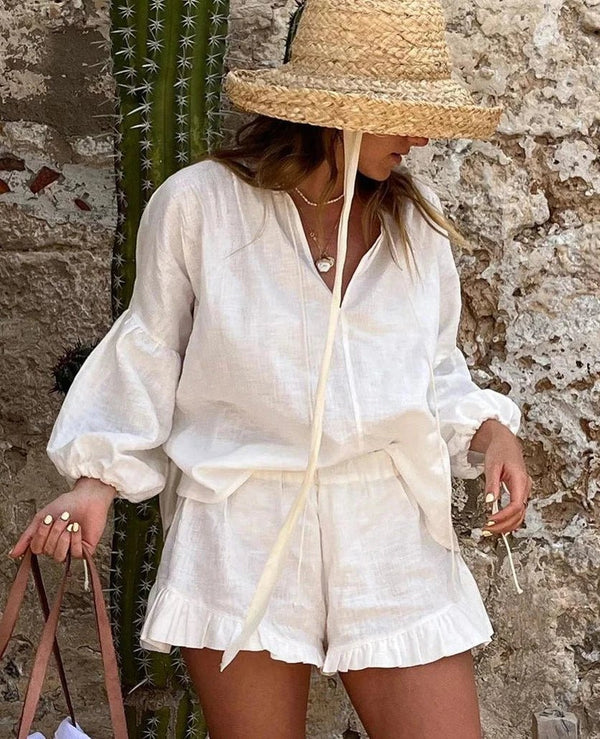 Luna Long Sleeve Ruffle Shorts Set