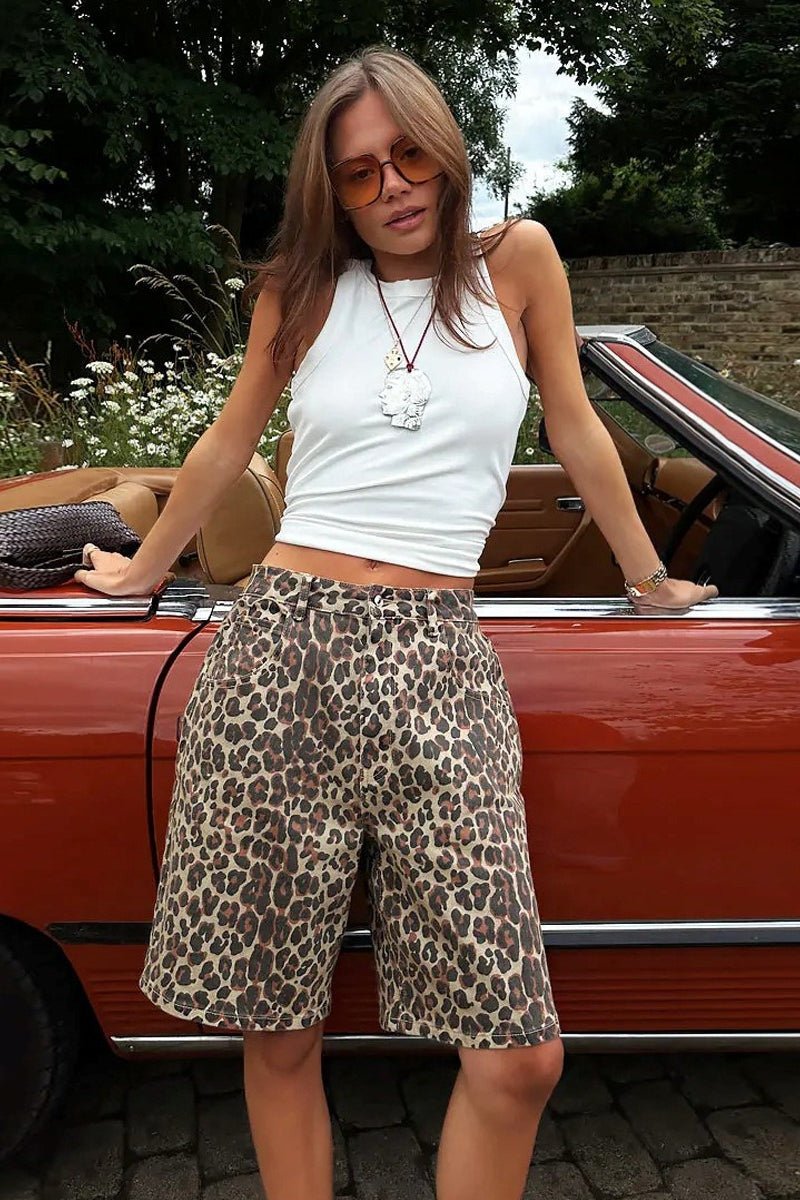 Lyric leopardmønstrede bomuldsshorts
