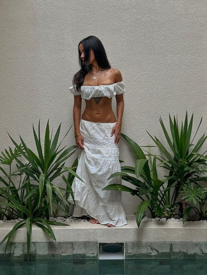 Margot bohemisk sæt med crop-top og maxi-nederdel