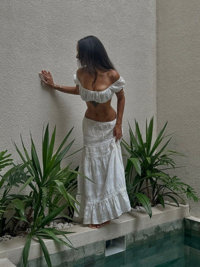 Margot bohemisk sæt med crop-top og maxi-nederdel