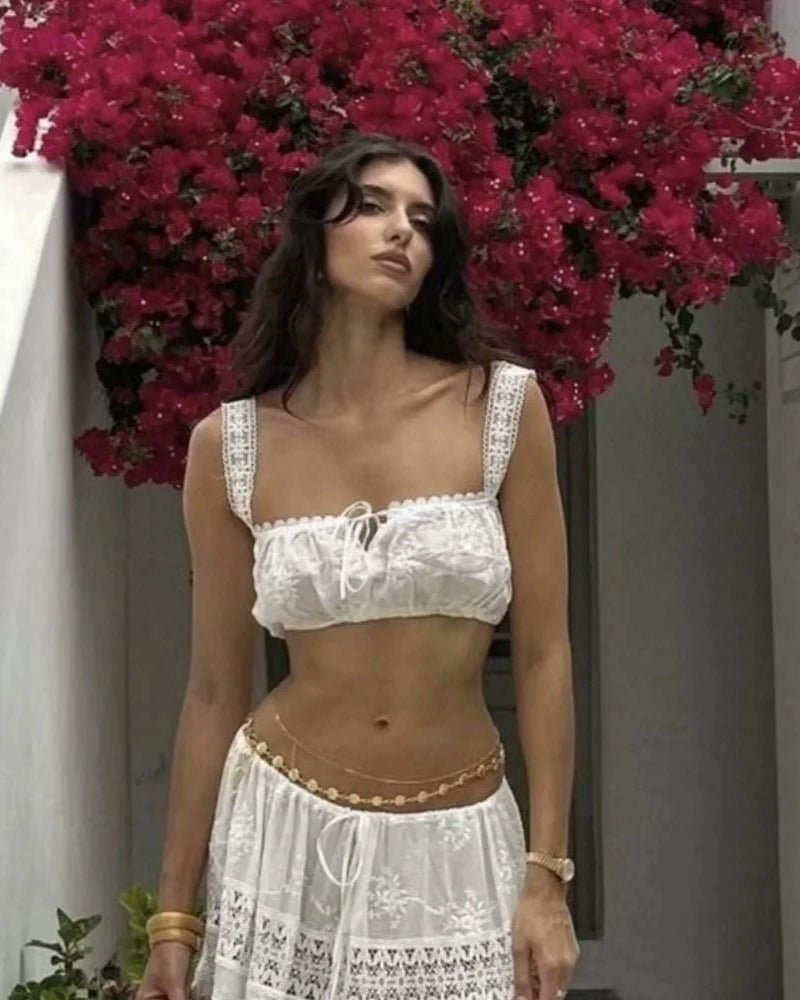 Margot bohemisk sæt med crop-top og maxi-nederdel