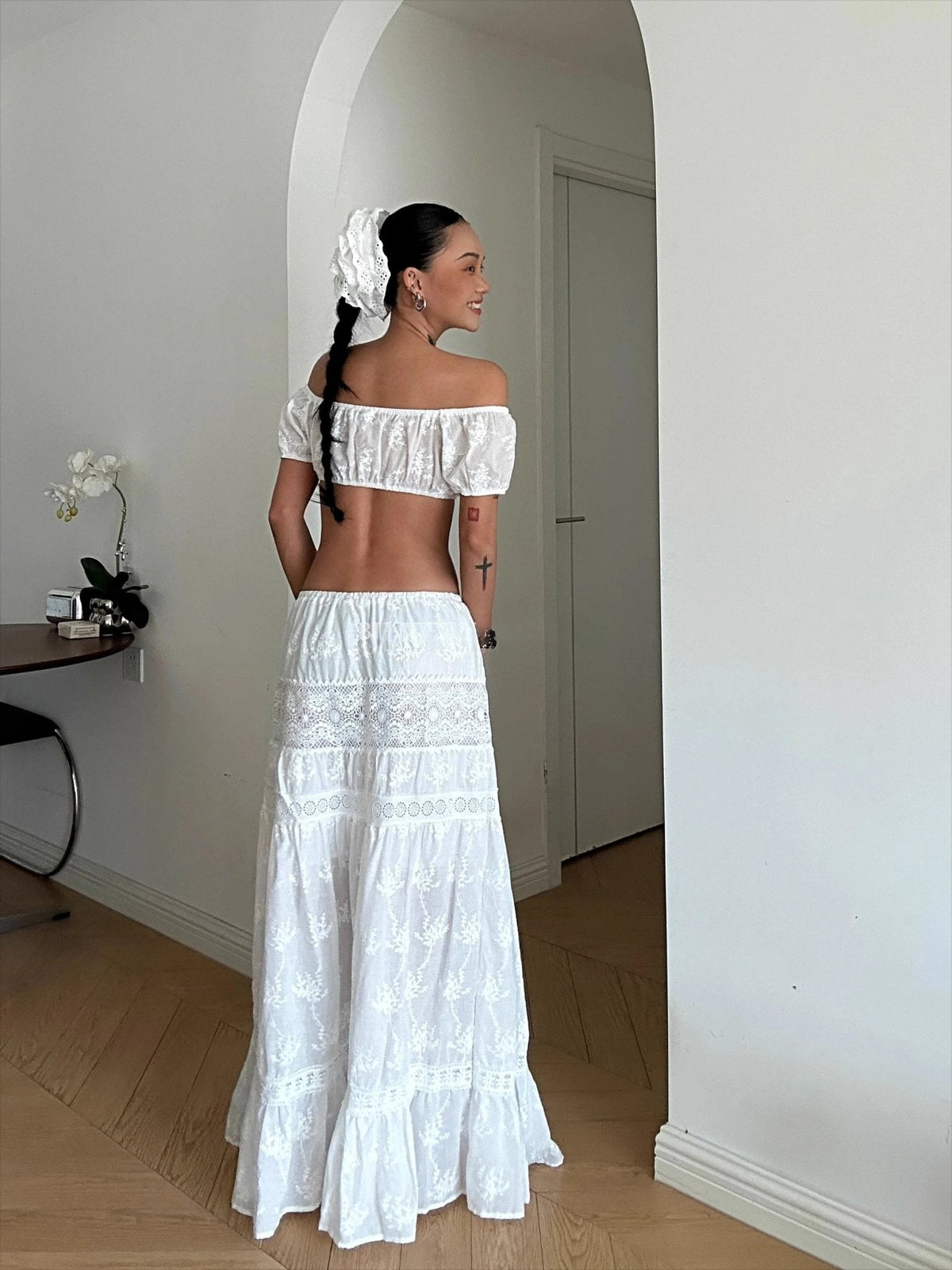 Margot bohemisk sæt med crop-top og maxi-nederdel