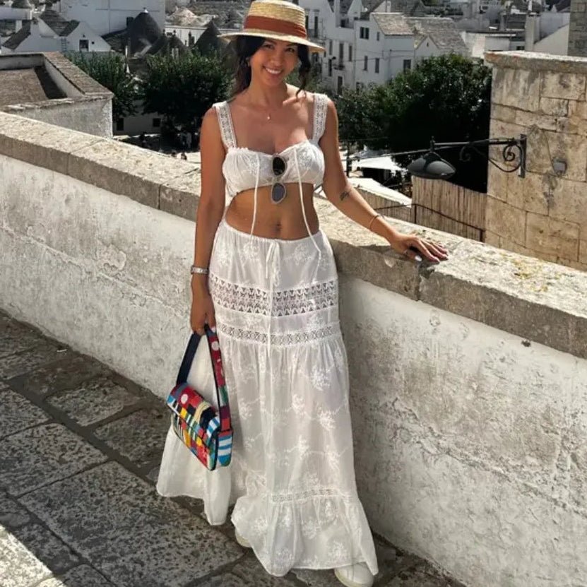 Margot bohemisk sæt med crop-top og maxi-nederdel