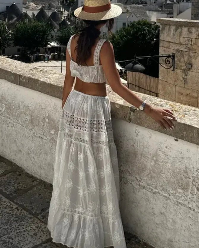 Margot bohemisk sæt med crop-top og maxi-nederdel