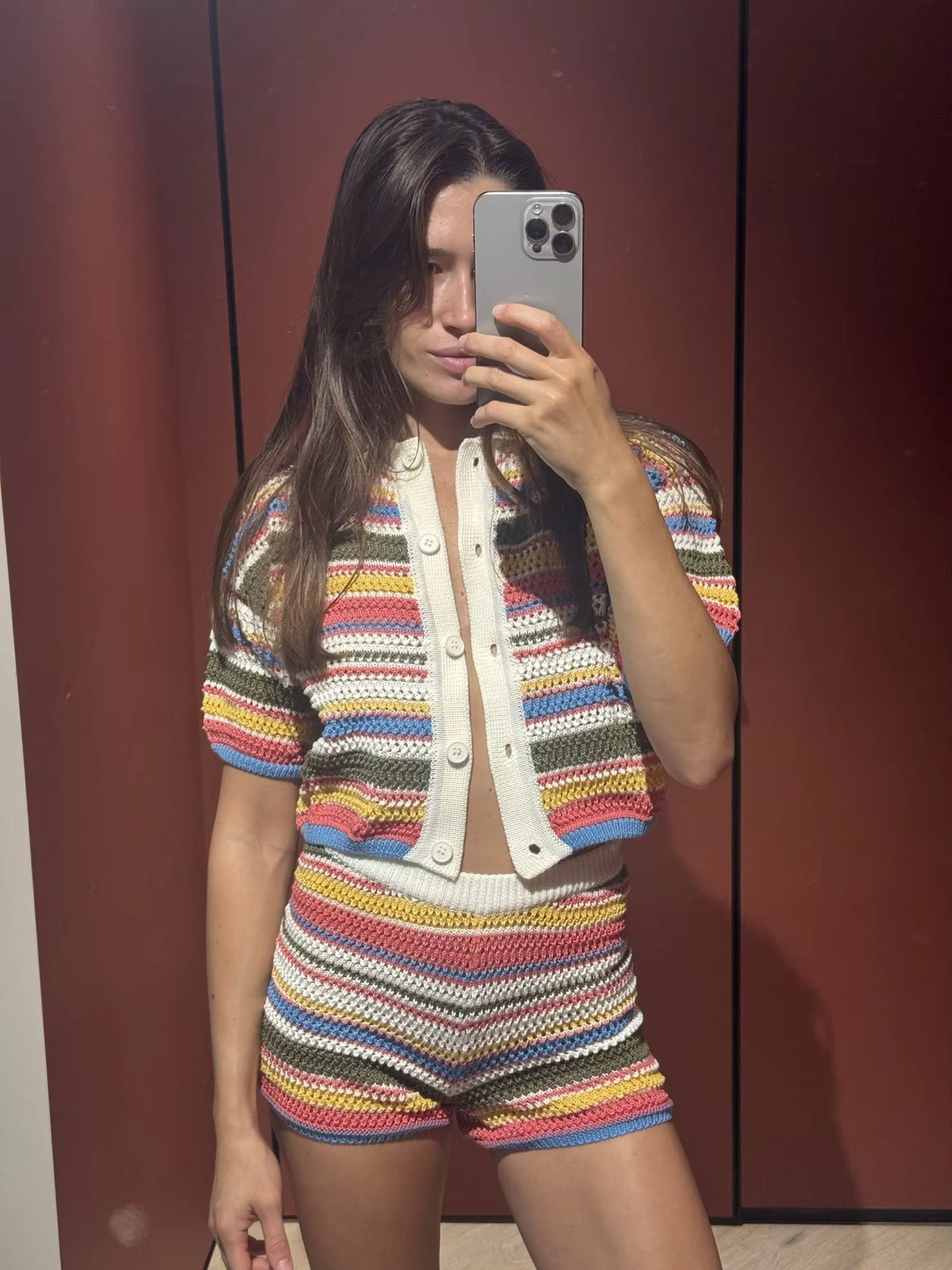 Margot strikket crop-sæt med striber