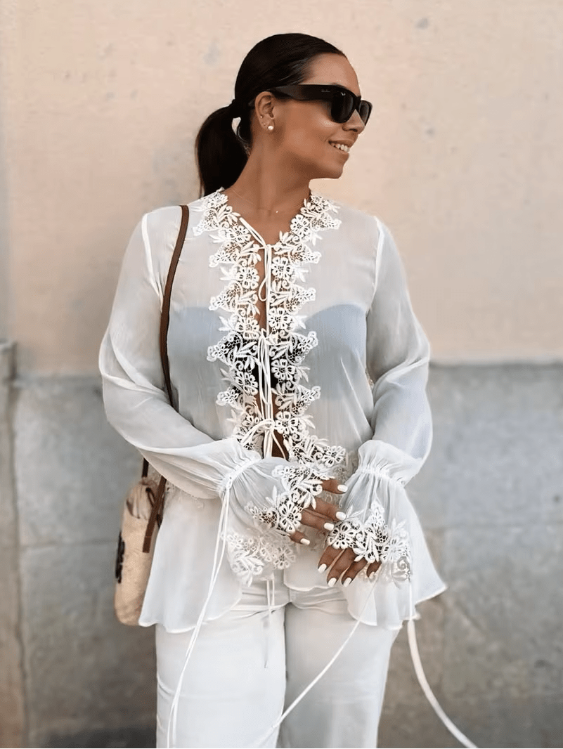 Marin cardigan med hulmønster