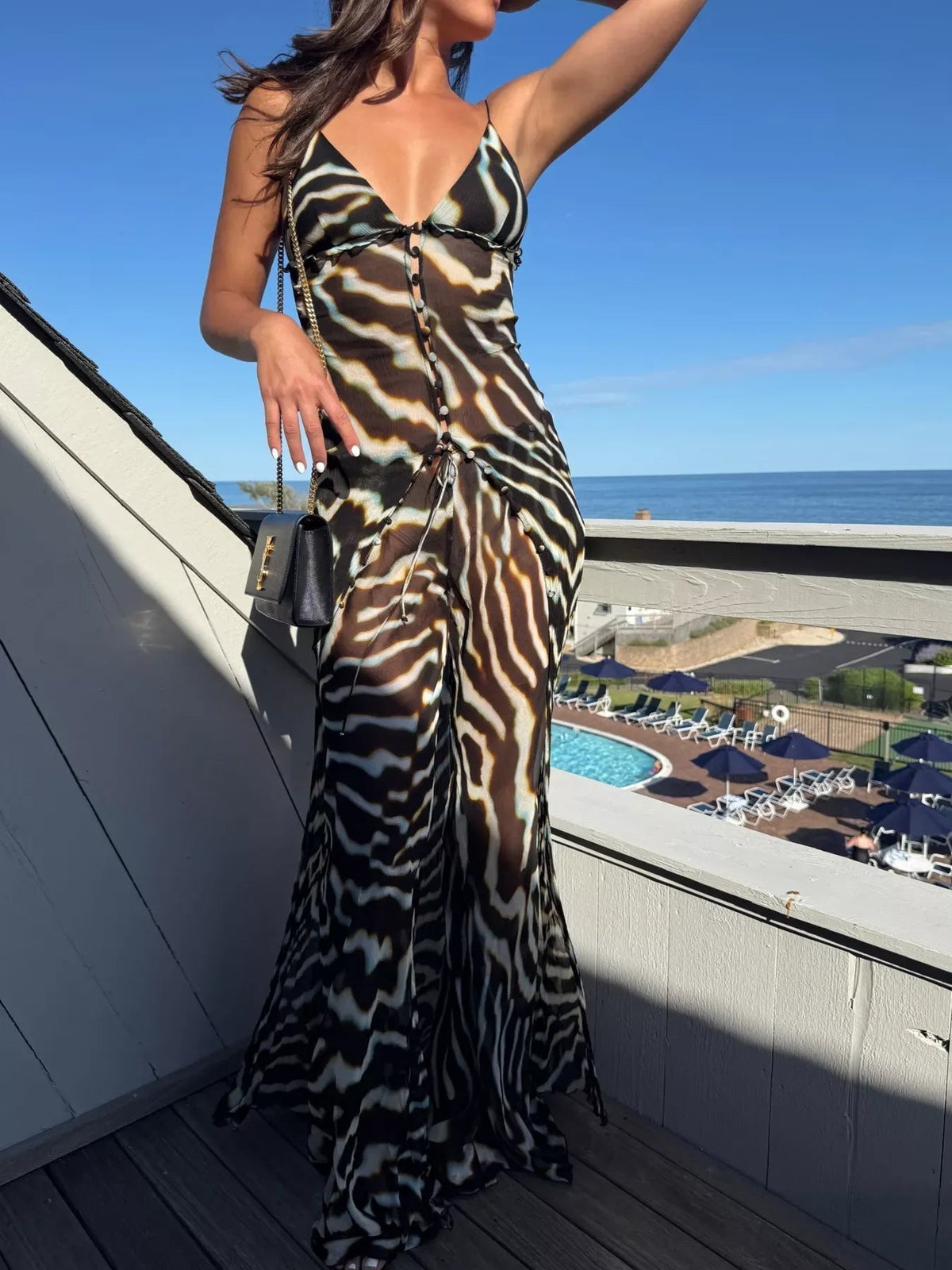 Marina co-ordsæt i chiffon med zebraprint