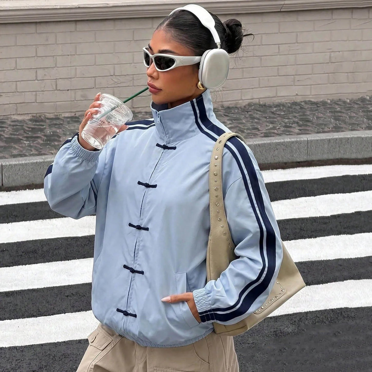 Mary Mandarin Striped Oversized Jacket