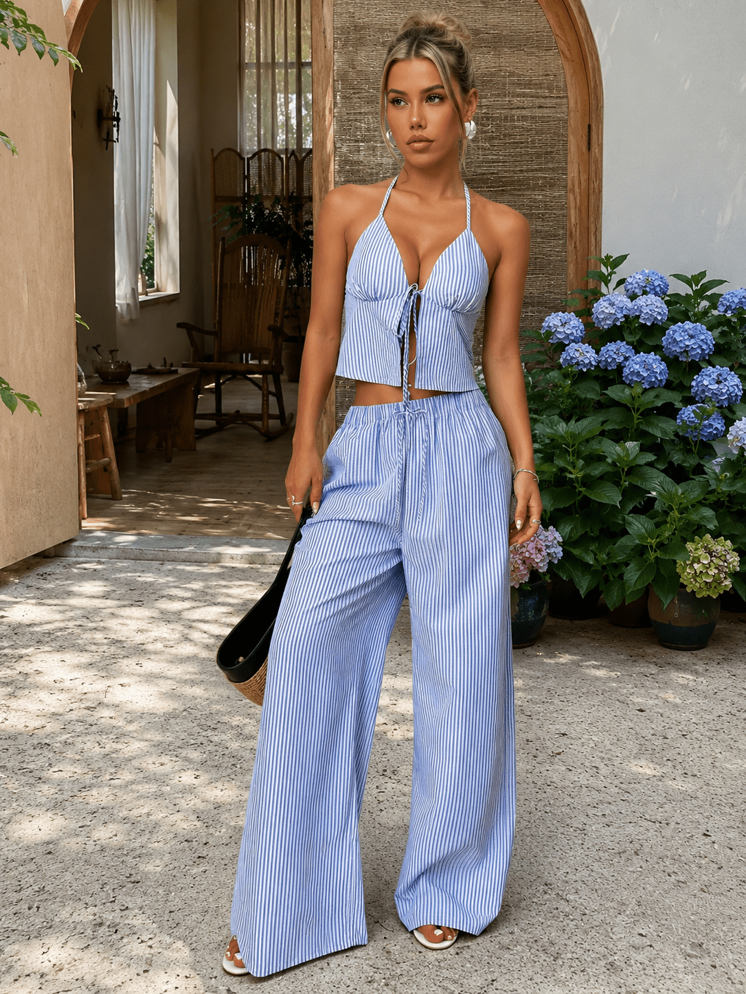 Mary Striped Halter Top Set
