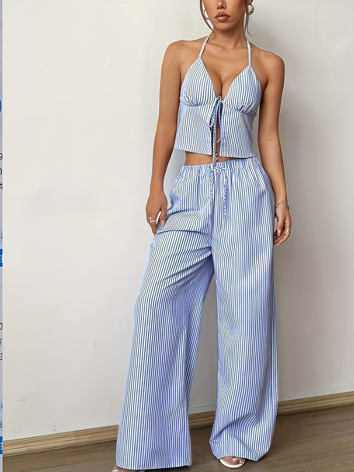 Mary Striped Halter Top Set