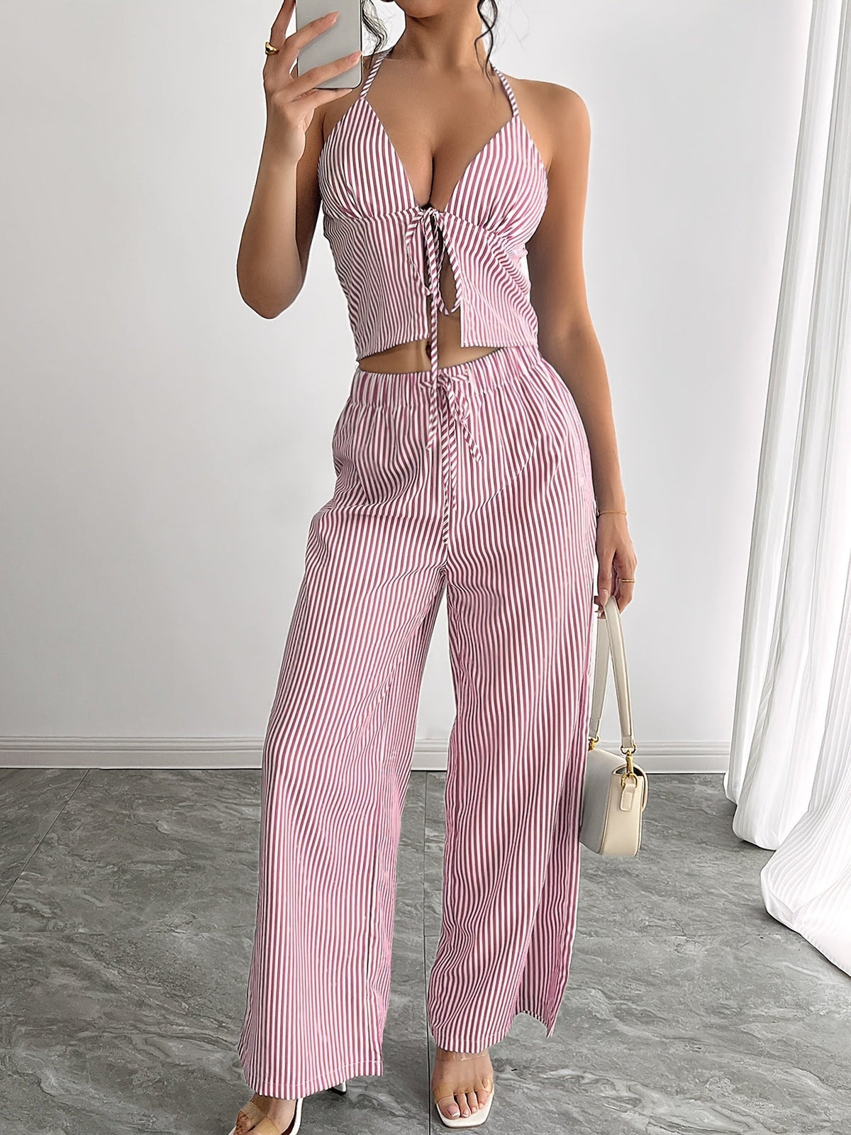 Mary Striped Halter Top Set