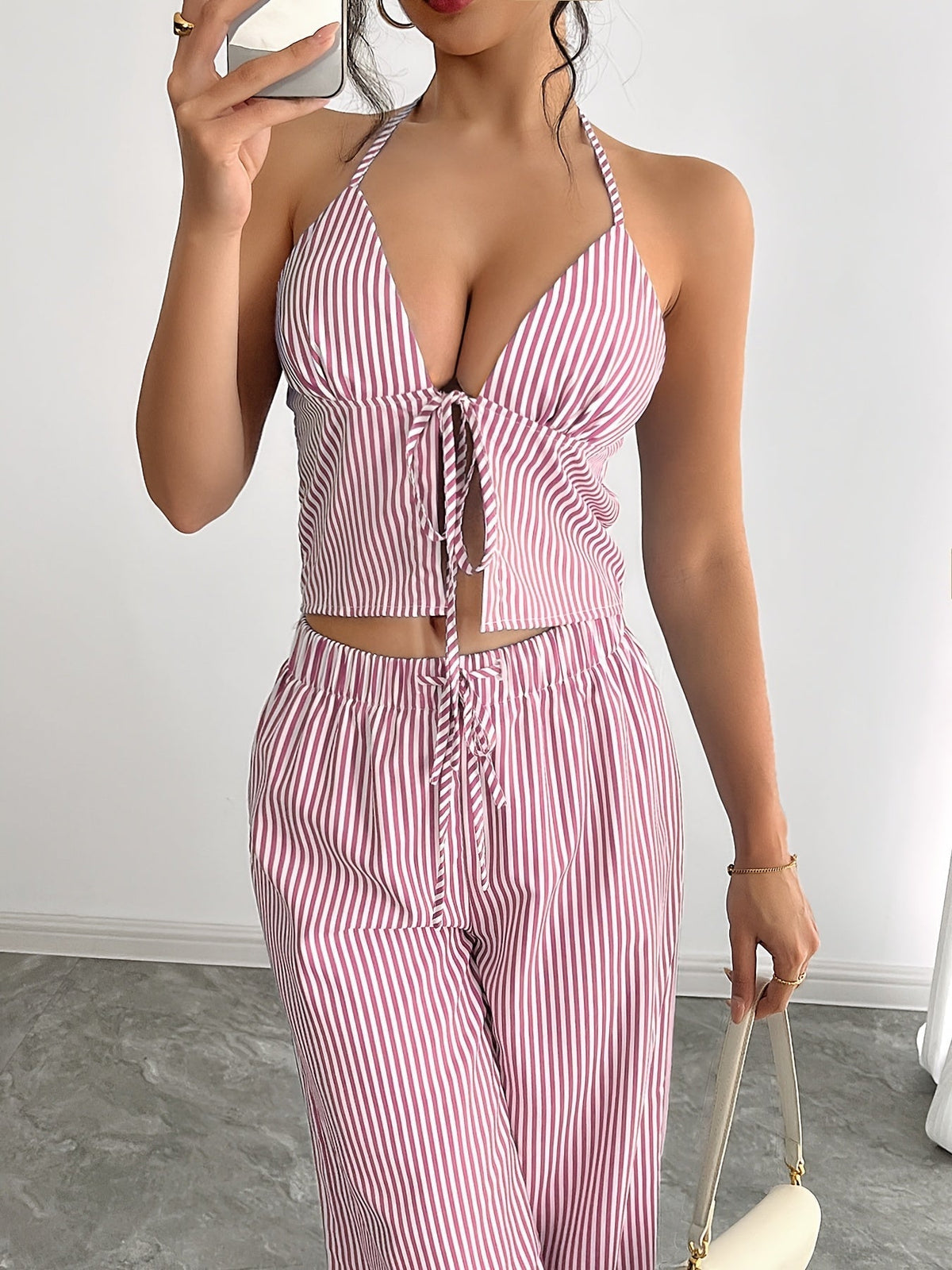 Mary Striped Halter Top Set
