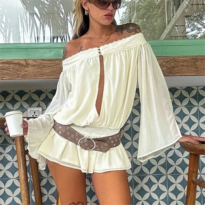 Melanie chiffonplaysuit med bare skuldre