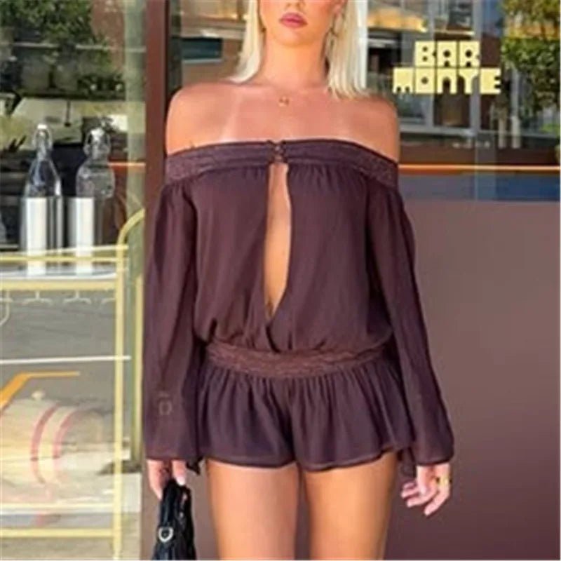 Melanie chiffonplaysuit med bare skuldre