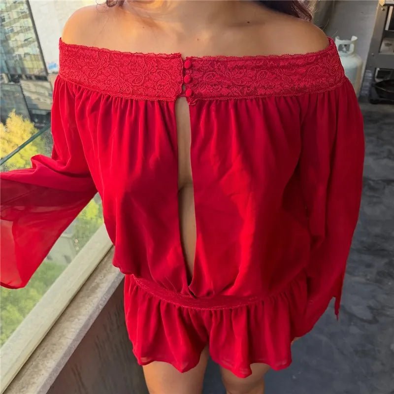 Melanie chiffonplaysuit med bare skuldre