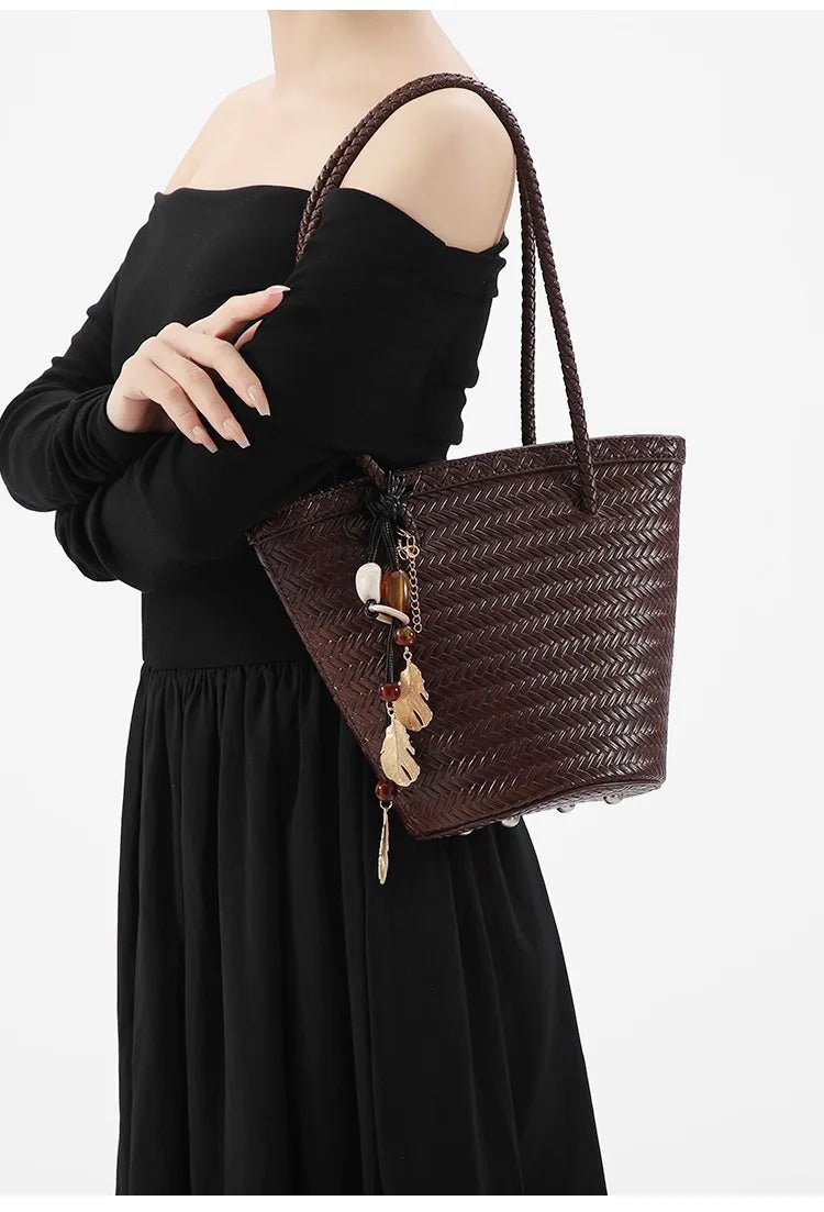 Meryl flettet bucket-taske med pung