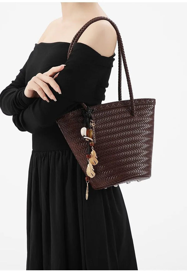 Meryl flettet bucket-taske med pung
