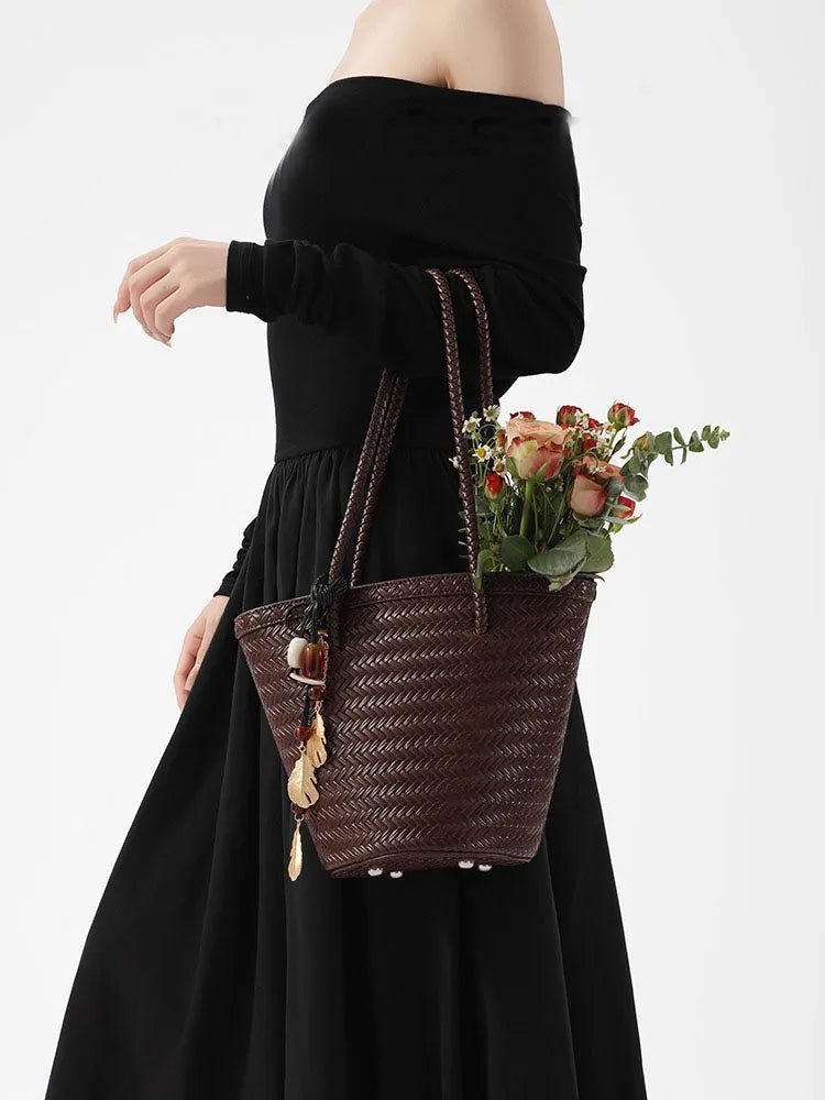 Meryl flettet bucket-taske med pung