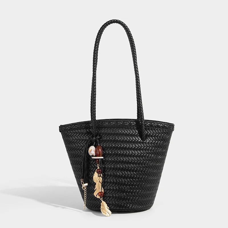 Meryl flettet bucket-taske med pung