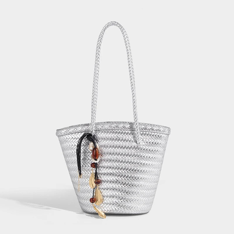 Meryl flettet bucket-taske med pung