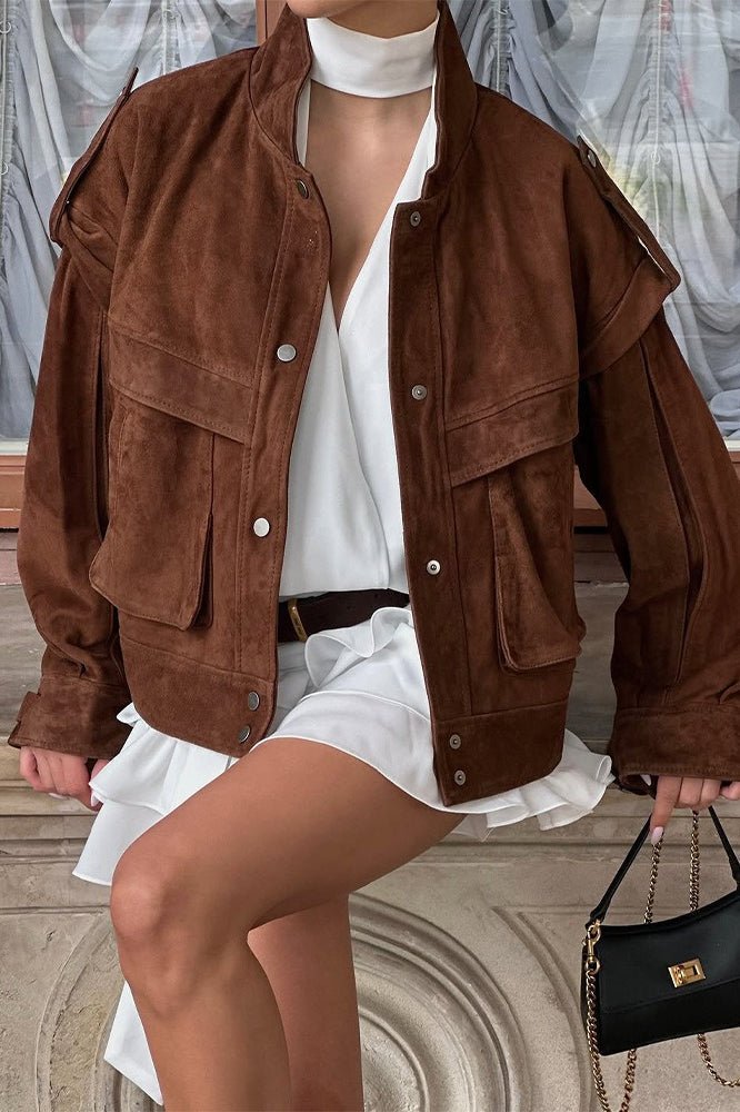 Mila Wide Shoulder Suede Jacket