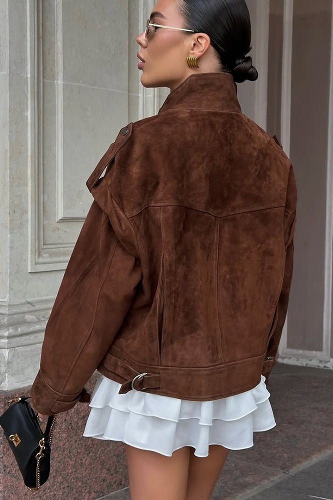 Mila Wide Shoulder Suede Jacket