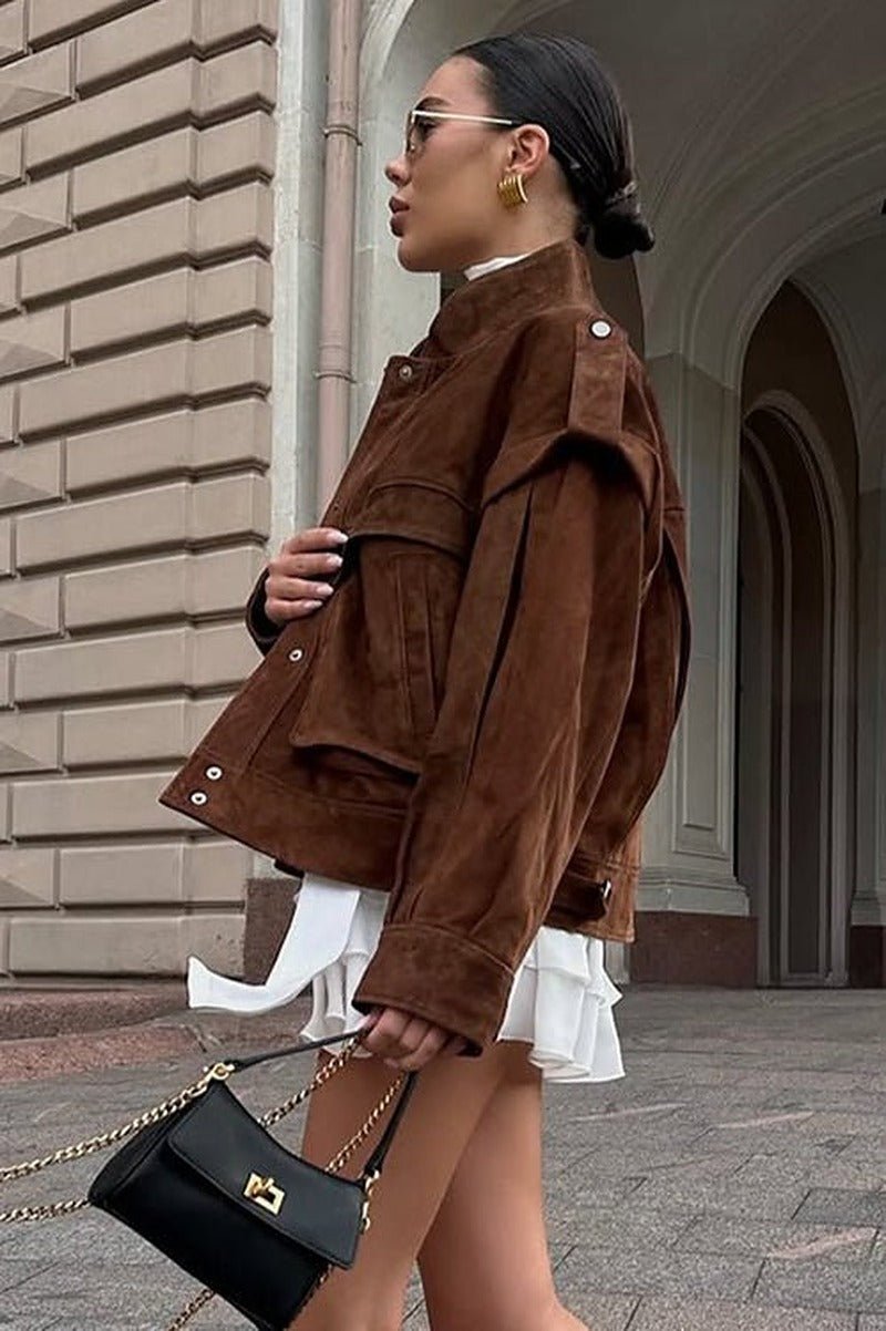 Mila Wide Shoulder Suede Jacket