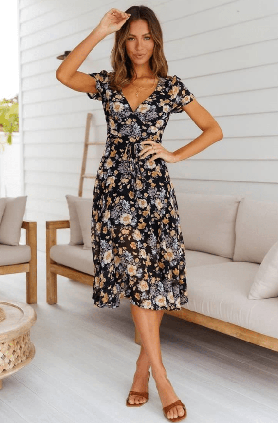 Mona V-Neck Floral Midi Dress