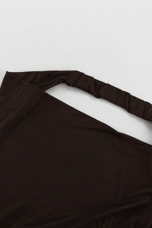 Naomi brun maxikjole med halterneck og bar ryg