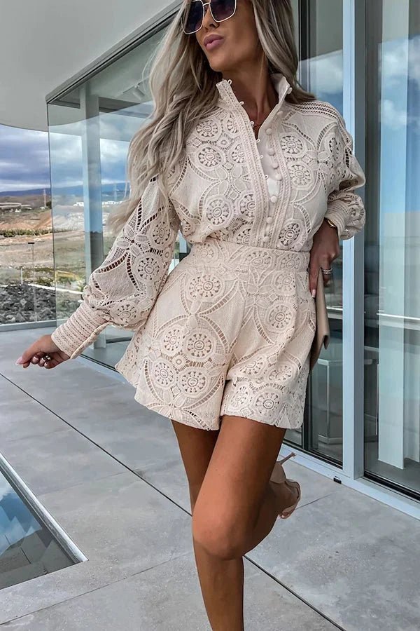 Natalie co-ordsæt med broderede blonder