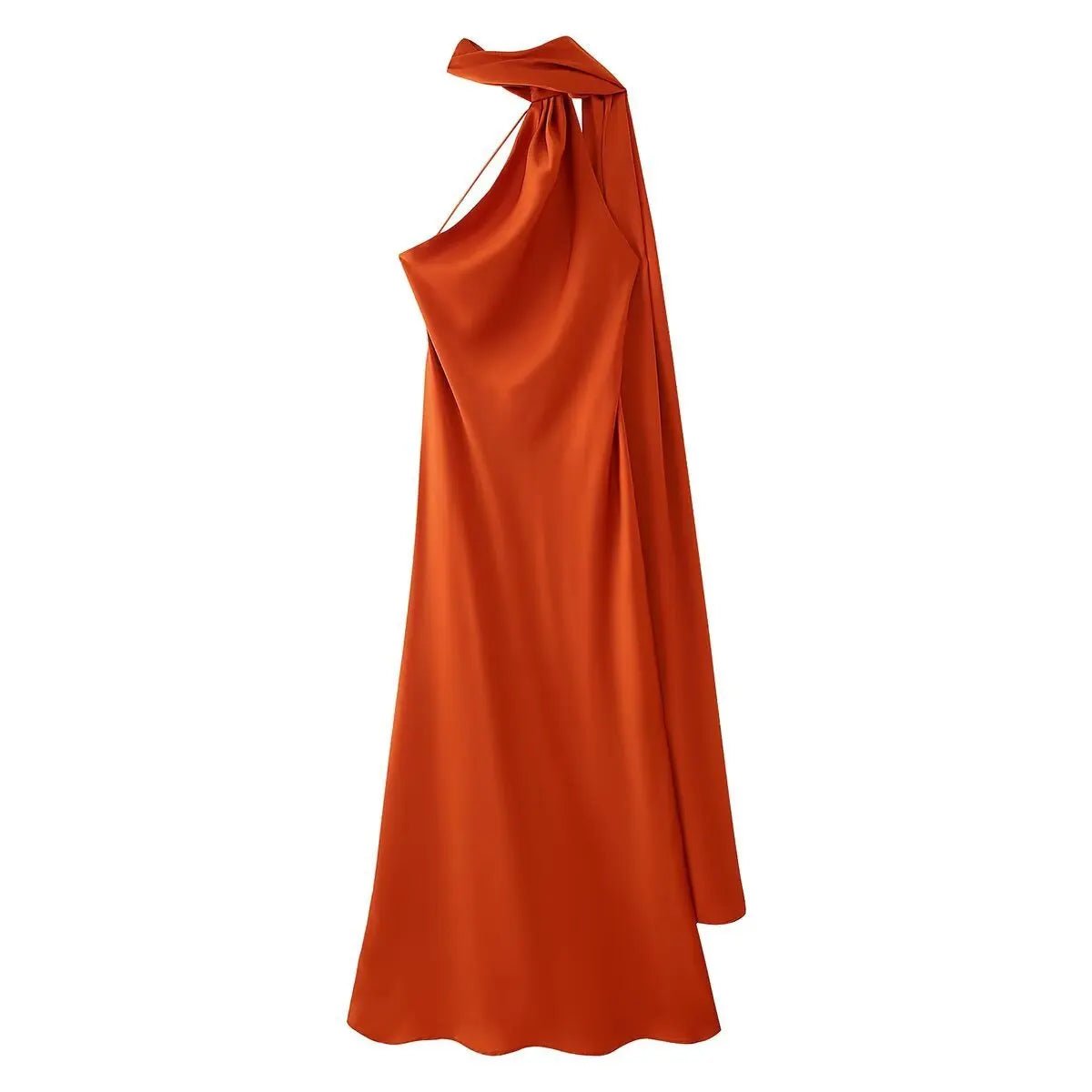 Neele maxikjole med halterneck, bar ryg og satinfinish