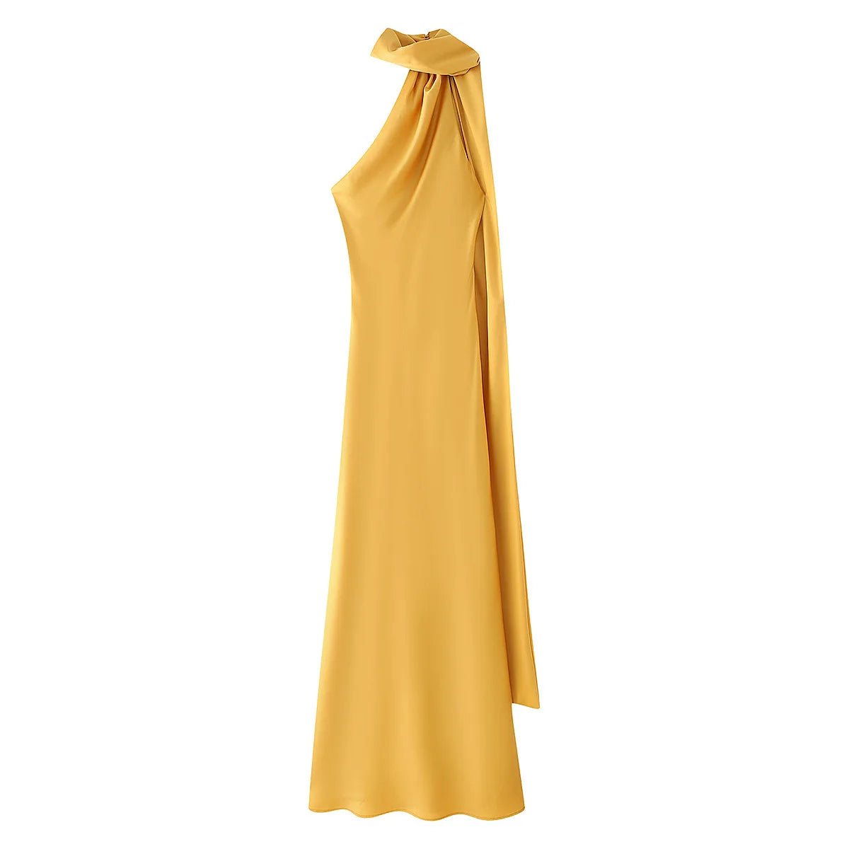 Neele maxikjole med halterneck, bar ryg og satinfinish