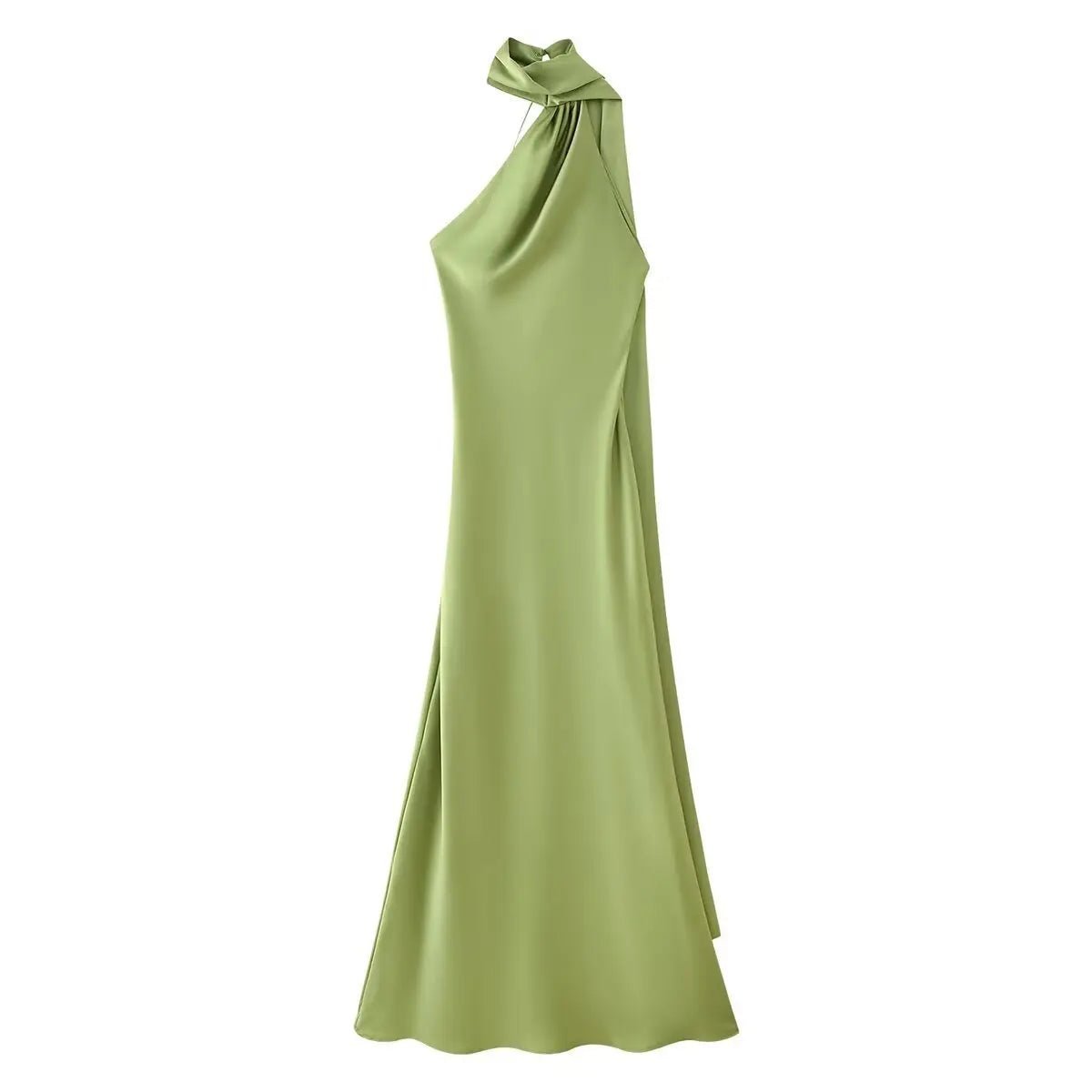 Neele maxikjole med halterneck, bar ryg og satinfinish