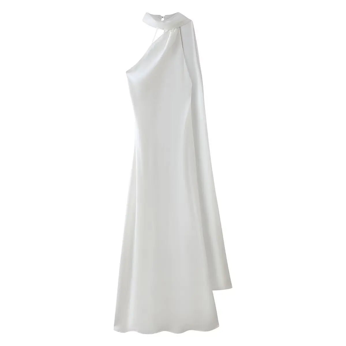 Neele maxikjole med halterneck, bar ryg og satinfinish