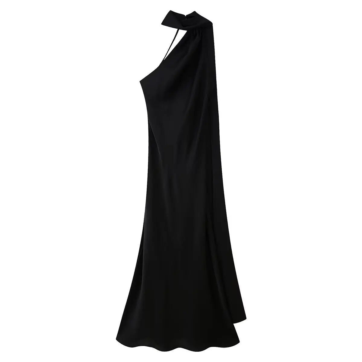 Neele maxikjole med halterneck, bar ryg og satinfinish