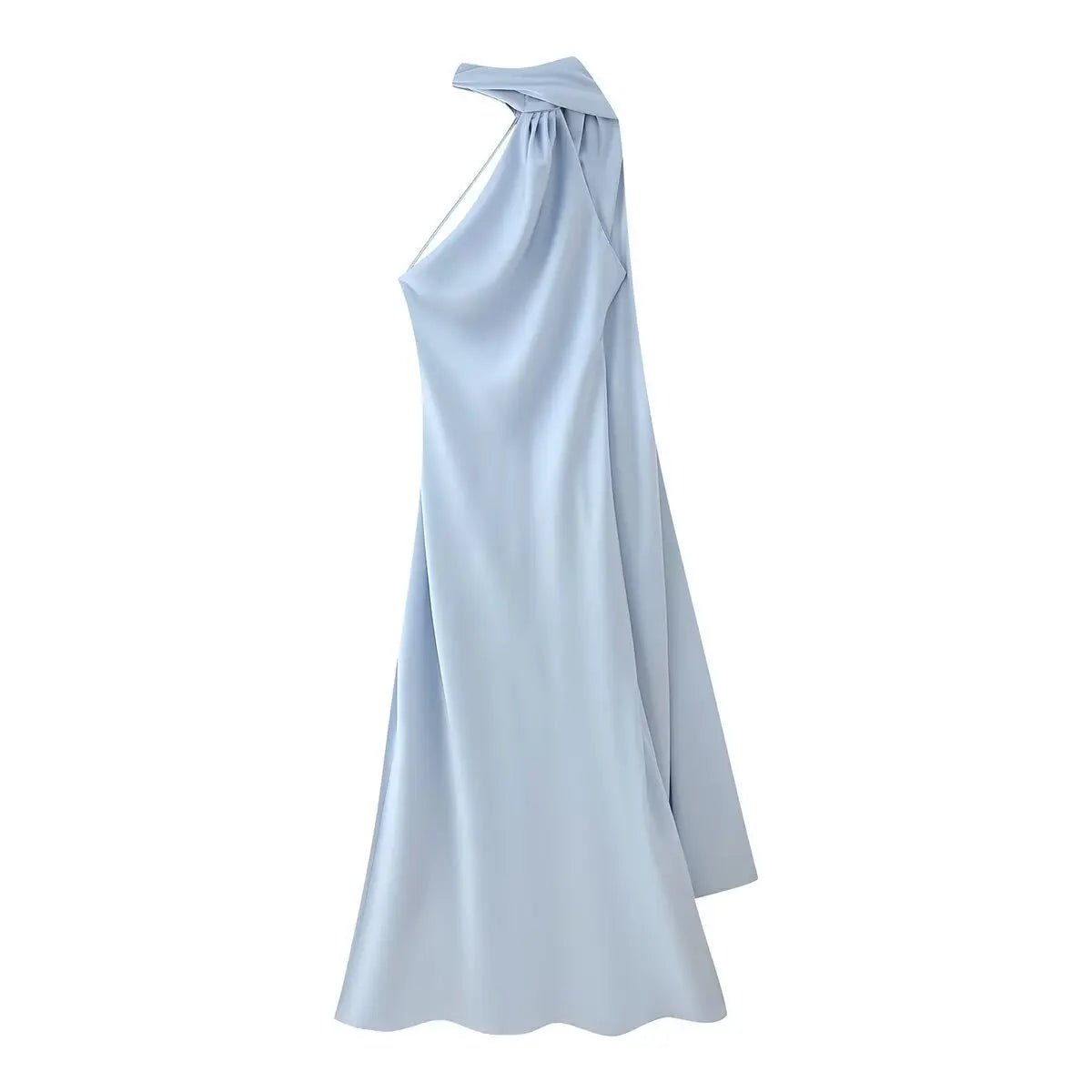 Neele maxikjole med halterneck, bar ryg og satinfinish