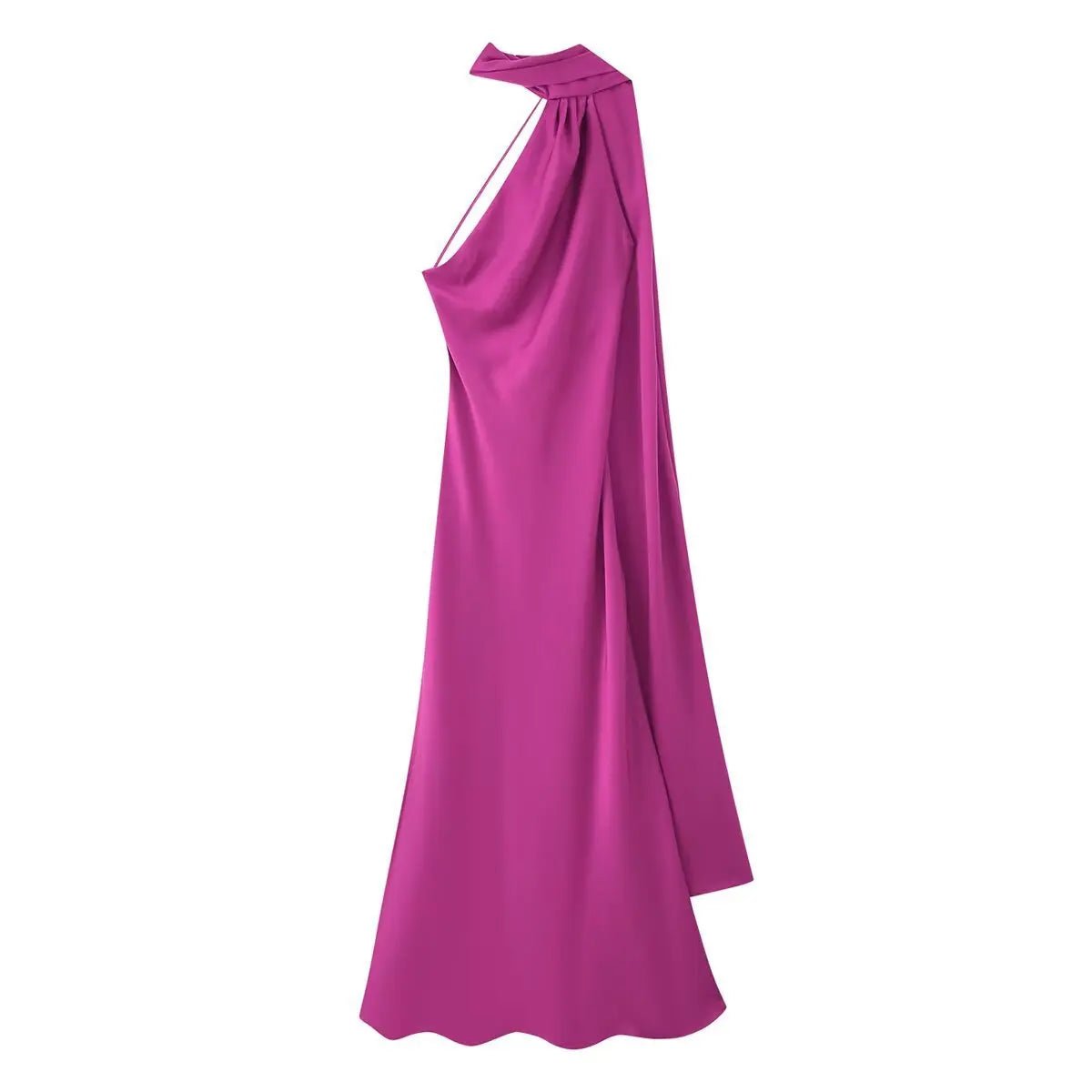 Neele maxikjole med halterneck, bar ryg og satinfinish