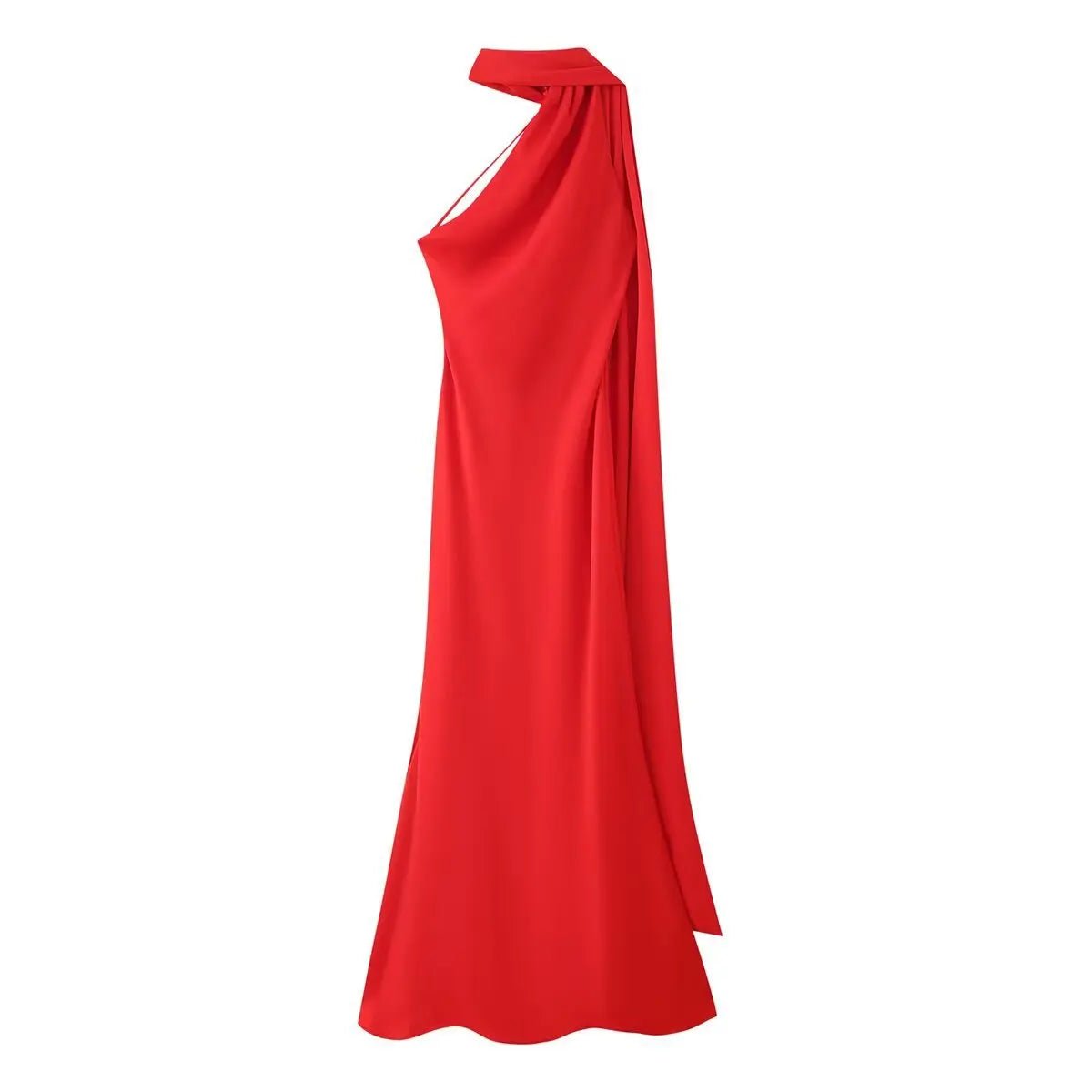 Neele maxikjole med halterneck, bar ryg og satinfinish
