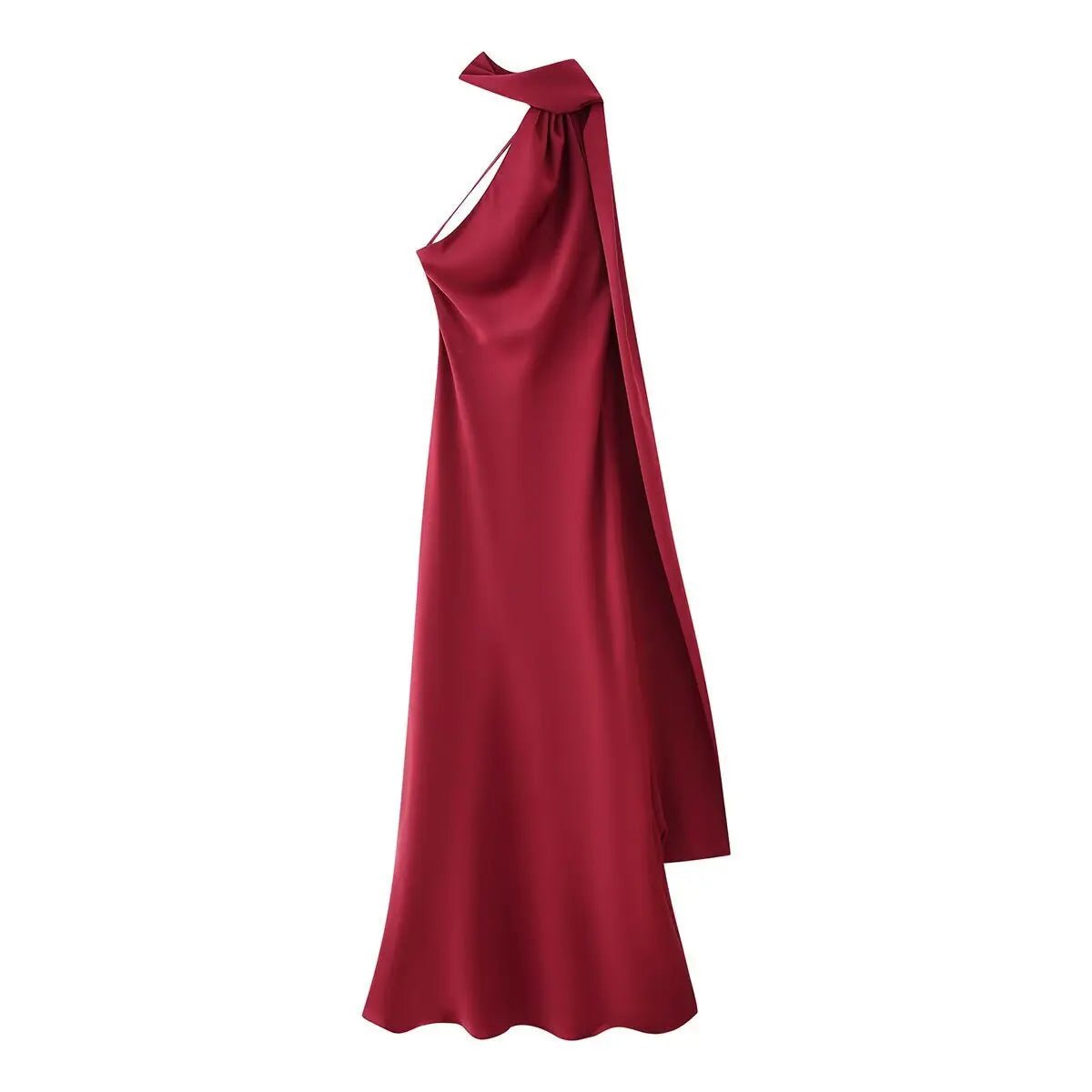 Neele maxikjole med halterneck, bar ryg og satinfinish