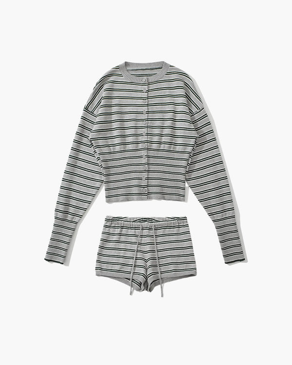 Nicole Striped Cardigan Shorts Set