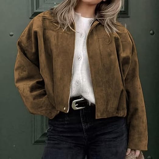 Nina-vintagejakke i khakifarvet ruskind